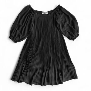 Y2K Chloe boho goth retro 60s style black accordion pleated puff sleeve dress